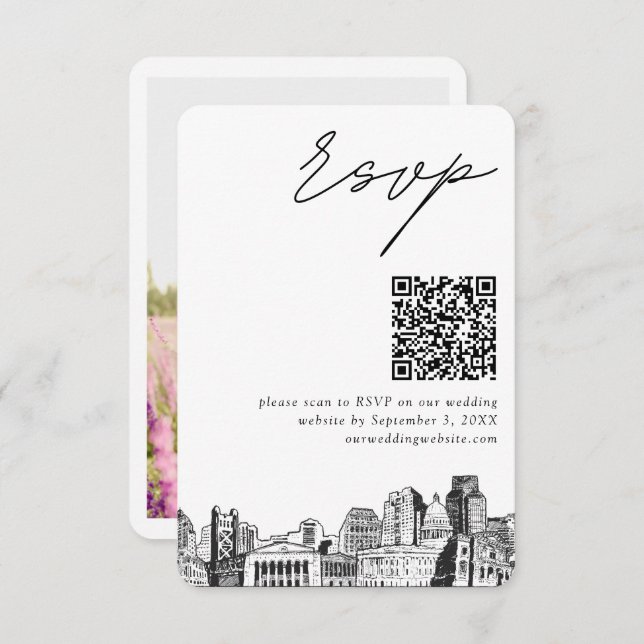 Sacramento Wedding RSVP QR Code Small Begleitkarte (Vorne/Hinten)