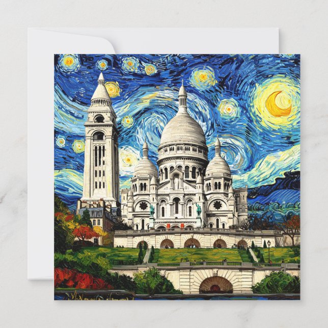 Sacre-Coeur Paris France Starry Night Einladung (Rückseite)