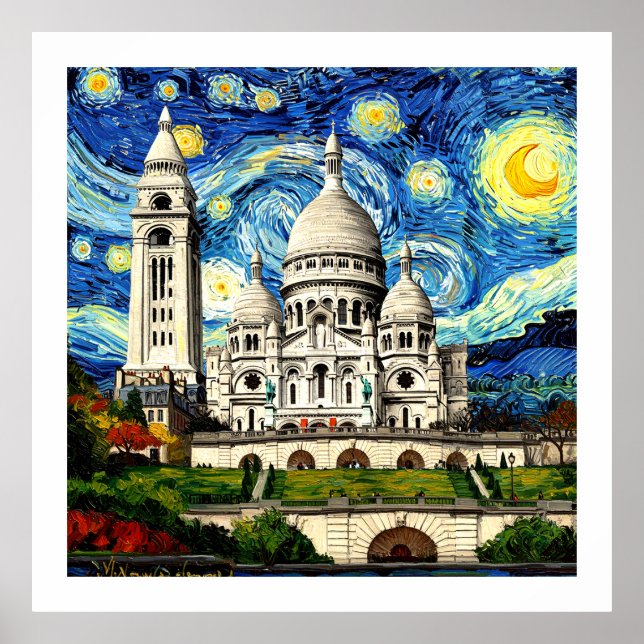 Sacre-Coeur Paris France Starry Night Poster (Vorne)