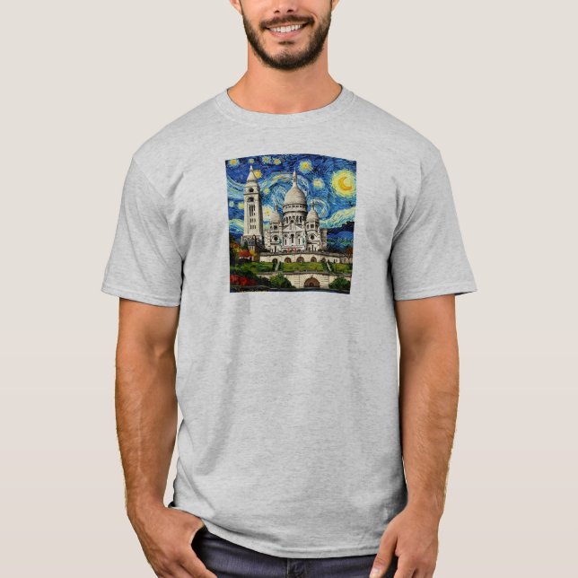 Sacre-Coeur Paris France Starry Night T-Shirt (Vorderseite)