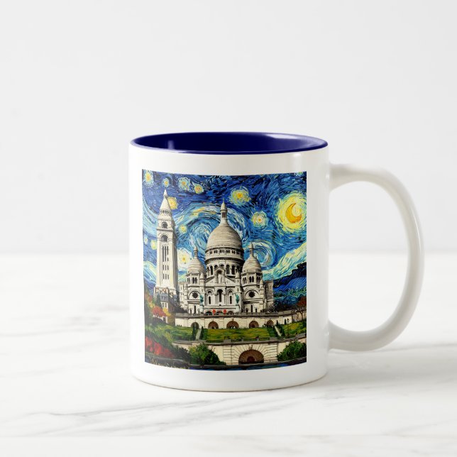 Sacre-Coeur Paris France Starry Night Zweifarbige Tasse (Rechts)