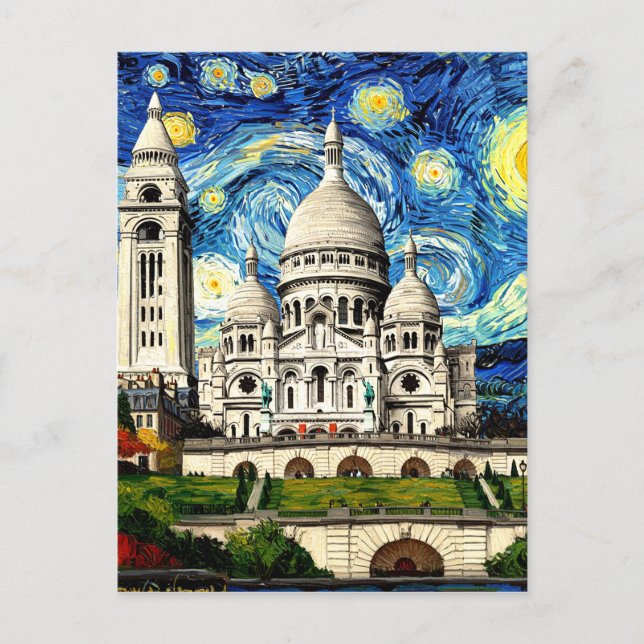 Sacre-Coeur Paris Frankreich Starry Night Postkarte (Vorderseite)