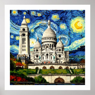 Sacre-Coeur Paris Frankreich Sternennacht Poster