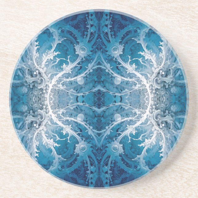 Sacred Cosmic Flow - Blue Silver Symmetrie Getränkeuntersetzer (Vorne)