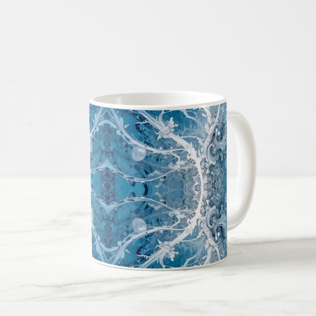 Sacred Cosmic Flow - Blue Silver Symmetrie Kaffeetasse (VorderseiteRechts)