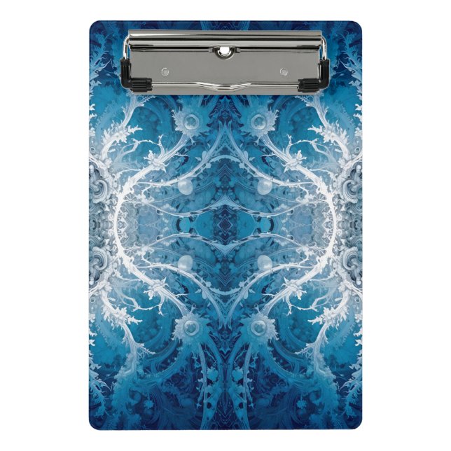 Sacred Cosmic Flow - Blue Silver Symmetrie Mini Klemmbrett (Vorderseite)