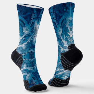 Sacred Cosmic Flow - Blue Silver Symmetrie Socken
