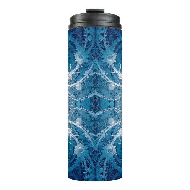 Sacred Cosmic Flow - Blue Silver Symmetrie Thermosbecher (Vorderseite)