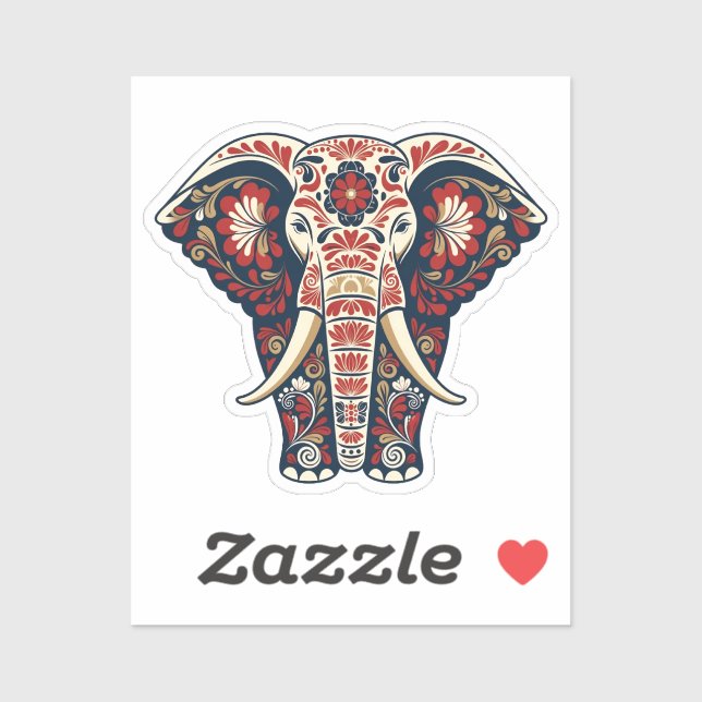 Sacred Elephant Totem - Red & Navy Floral Filigree Aufkleber (Blatt)