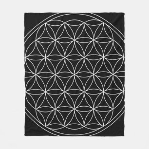 Sacred Geometry : Blume des Lebens Schwarz & Weiß Fleecedecke