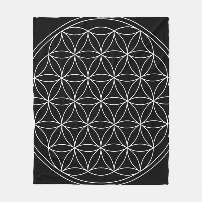 Sacred Geometry : Blume des Lebens Schwarz & Weiß Fleecedecke (Vorderseite)