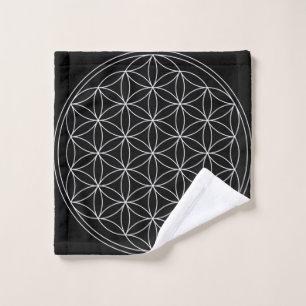 Sacred Geometry : Blume des Lebens Schwarz & Weiß Waschlappen