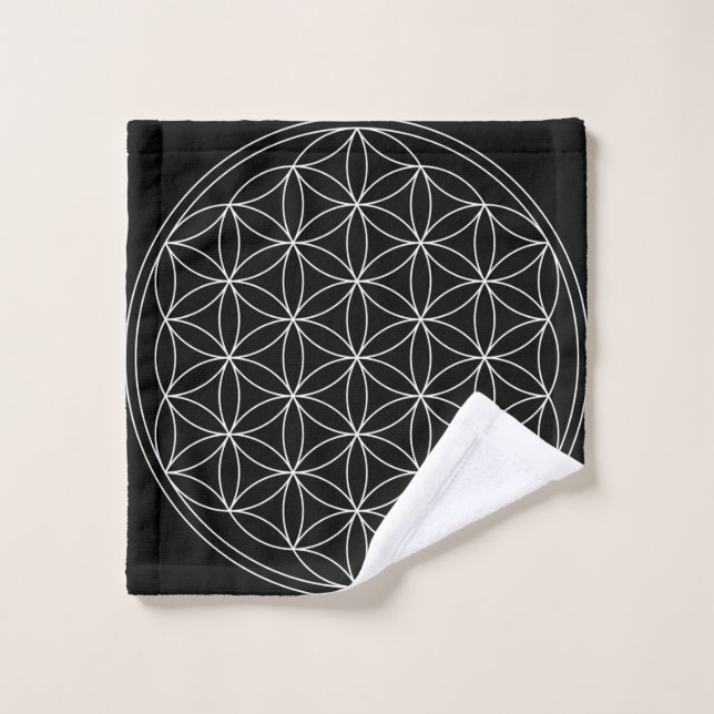 Sacred Geometry : Blume des Lebens Schwarz & Weiß Waschlappen (Waschlappen)