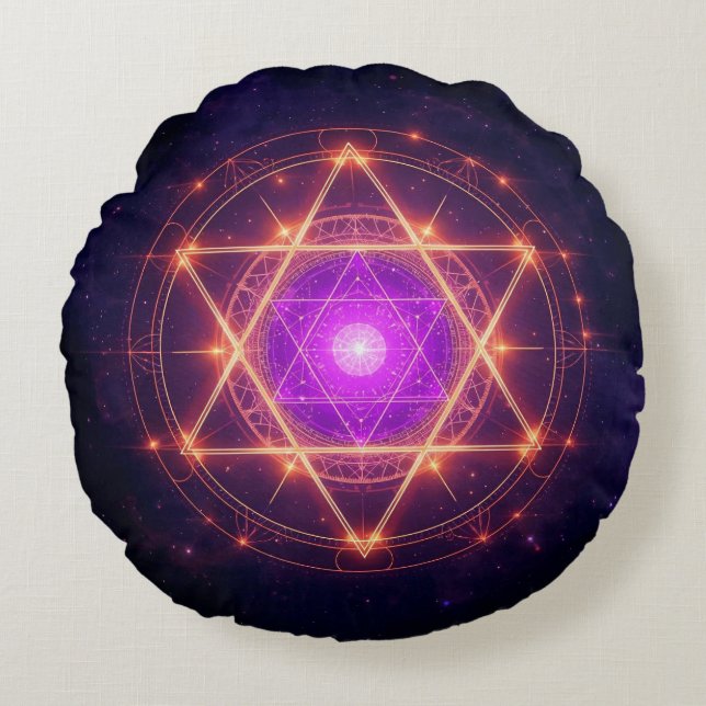 Sacred Geometry Mandala – Light Within the Cosmos Rundes Kissen (Vorderseite)