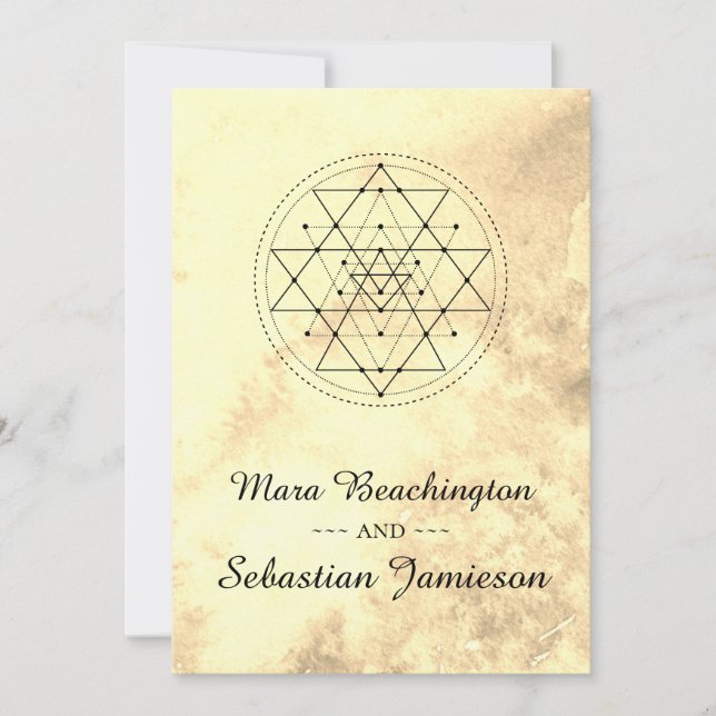 *~* Sacred Geometry Sepia Wassercolor Hochzeit Einladung (Vorderseite)