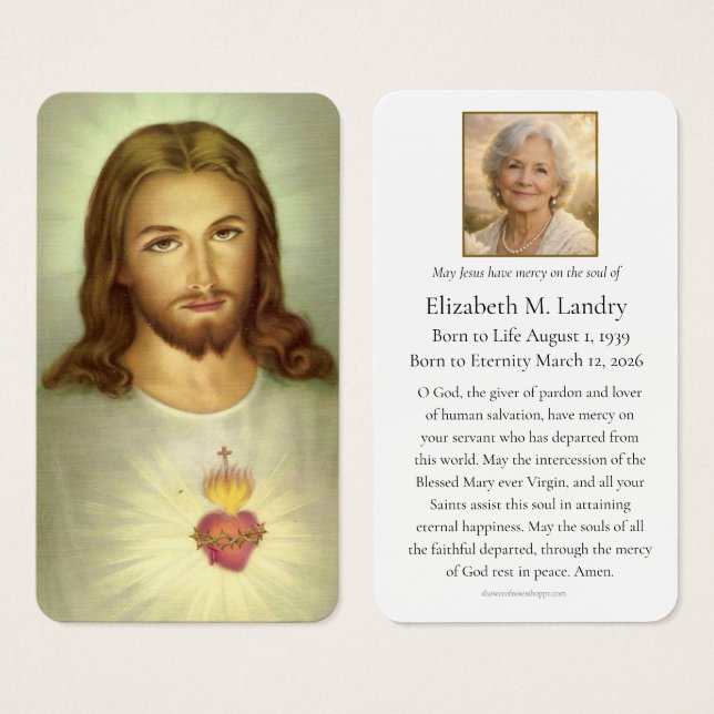 Sacred Heart Funeral Prayer Catholic Remembrance (Vorne & Hinten)