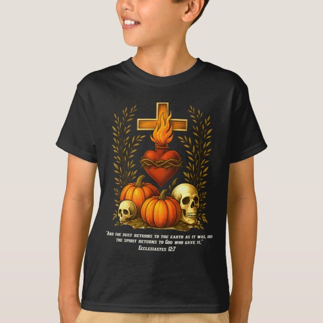 Sacred Heart Halloween Jesus Skulls Pumpkins Chris T-Shirt (Vorderseite)