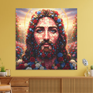 Sacred Heart Jesus Floral Rose Portrait - Premium Leinwanddruck