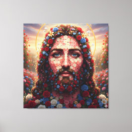 Sacred Heart Jesus Floral Rose Portrait - Premium Leinwanddruck