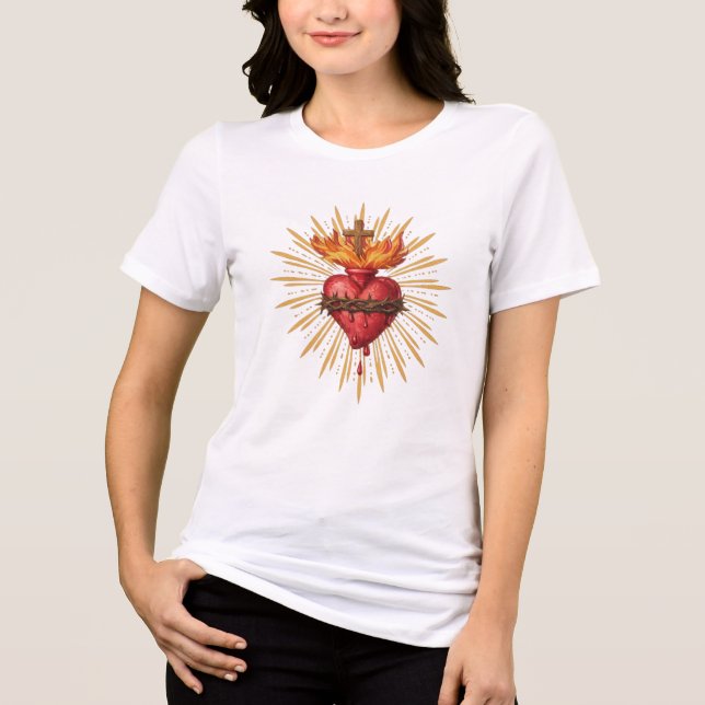 Sacred Heart of Jesus Catholic Traditional Tri-Blend Shirt (Vorderseite)