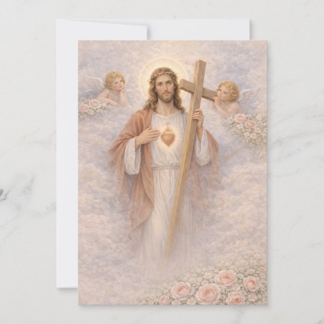 Sacred Heart of Jesus Cross Floral Angels (Vorderseite)