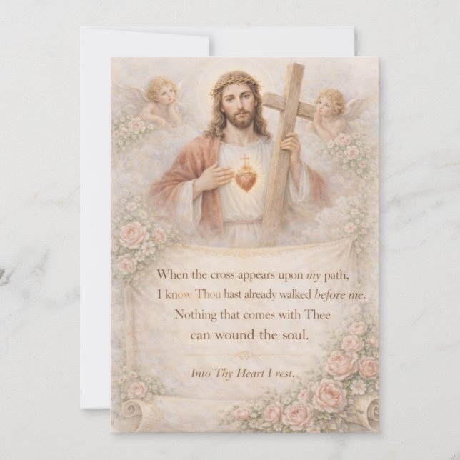 Sacred Heart of Jesus Cross Quote Floral Design (Vorderseite)