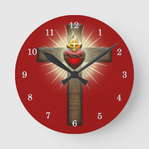 Sacred Heart of Jesus Cross Runde Wanduhr