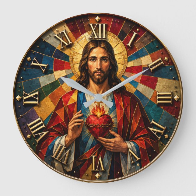 Sacred Heart of Jesus Große Wanduhr (Vorderseite)