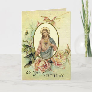 Sacred Heart of Jesus Religious Birthday Roses Karte