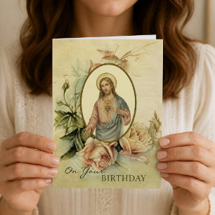 Sacred Heart of Jesus Religious Birthday Roses Karte