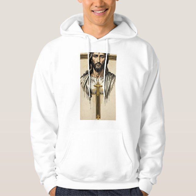 Sacred Heart Religious Illustration Men's White Ho Hoodie (Vorderseite)