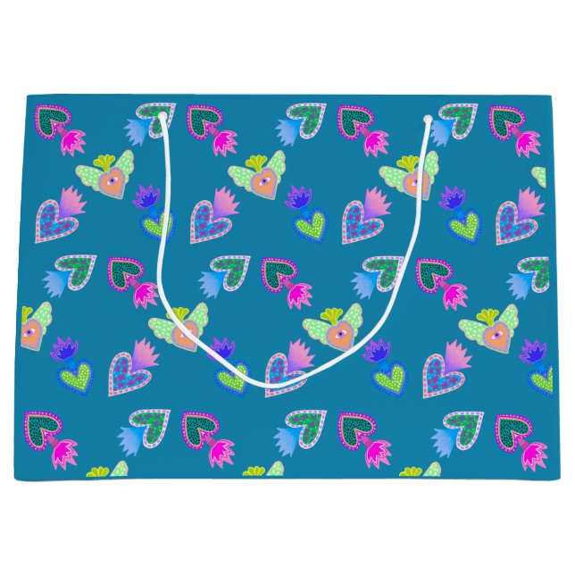 Sacred Hearts Folk Art Große Geschenktüte (Vorderseite)