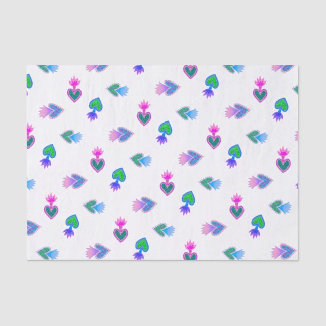 Sacred Hearts Katholische Folk Blue Red Seidenpapier (Vorderseite)