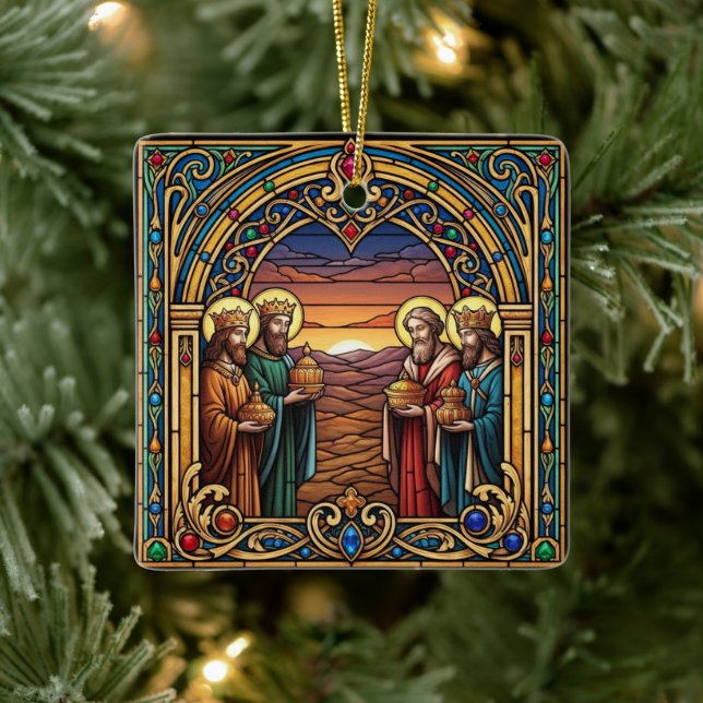 Sacred Hearts Stained Glass Christmas Keramikornament (Baum)