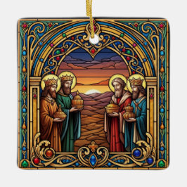 Sacred Hearts Stained Glass Christmas Keramikornament
