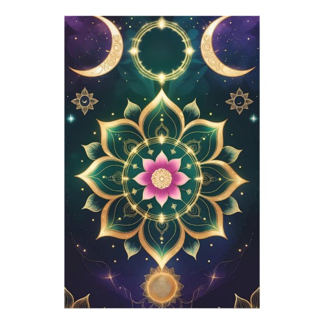 Sacred Lotus Moon Mandala - Celestial Aura Fotodruck (Vorne)