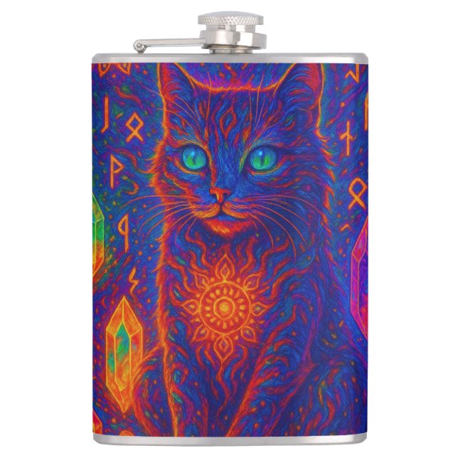 Sacred Neon Cat Flachmann (Vorderseite)