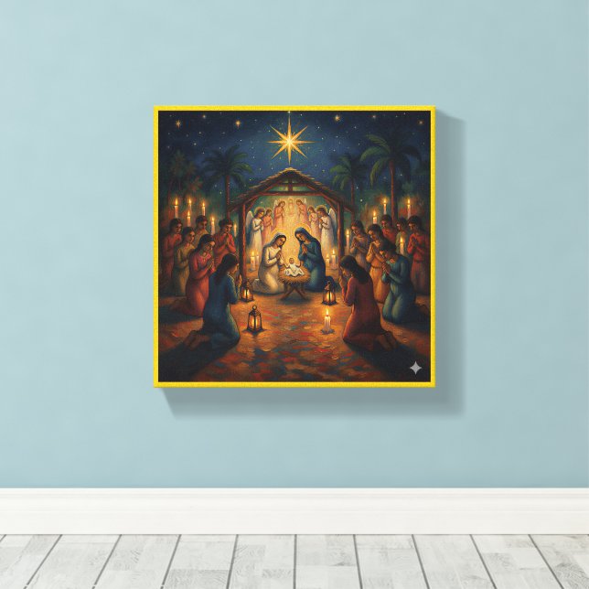 Sacred Night Nativity Scene – Vibrant Christmas Leinwanddruck (Insitu (Holzboden))