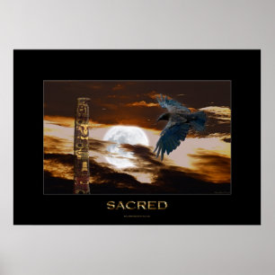 SACRED Raven, Moon & Totem Pole Art Poster