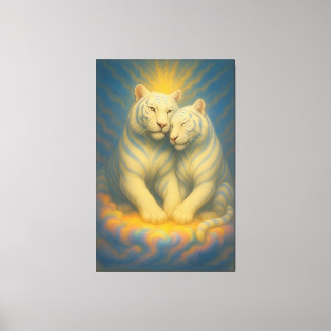 Sacred Twin White Tigers – Eternal Bond of Light Leinwanddruck (Vorderseite)