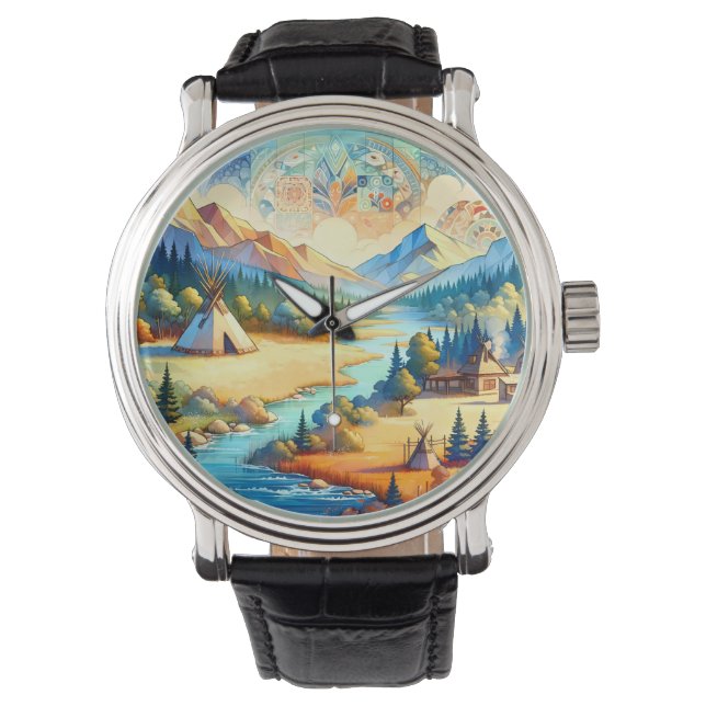 Sacred Valley - Native American Tribal Landscape Armbanduhr (Vorderseite)