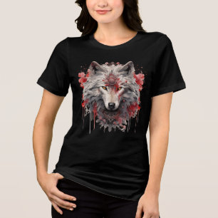 Sacred White Wolf – Ornate Red Mystic Art Tri-Blend Shirt