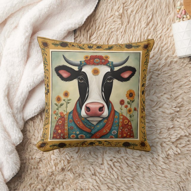 Sacro Cow floral Folk Kunst Kissen (Decke)