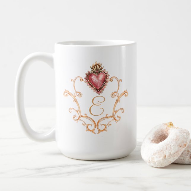 Sacro Heart Baroque Monogram Kaffeetasse (Mit Donut)