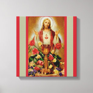 Sacro Heart Chalice Rose Rosary Jesus Leinwanddruck