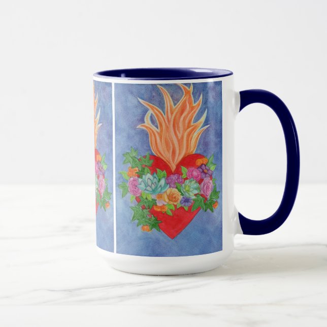 Sacro Heart Watercolor Blau Tasse (Rechts)