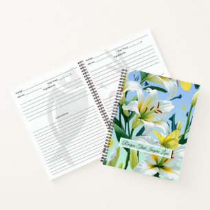 Sacro Recipe Journal White Lily Yellow Butterfly Notizbuch