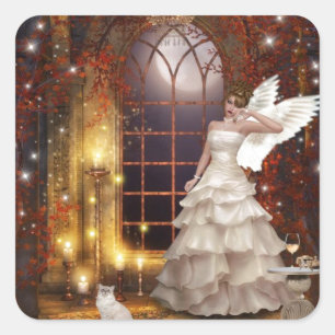 Sad Angel mit Kitty Quadratischer Aufkleber