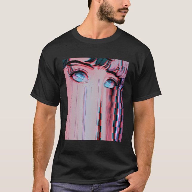 Sad Anime Girl Vaporwave Ästhetische Anime Eyes Eb T-Shirt (Vorderseite)