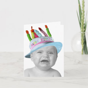 Sad Baby in einer Geburtstagshüte Karte